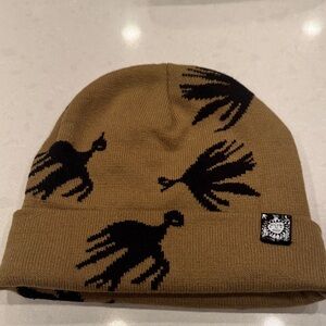 Volcom longgo Brown Beanie with Black Bird Design